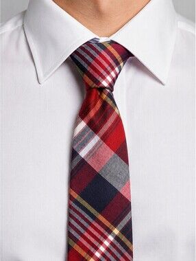 Vintage S.A. Bank 1905 Men’s Plaid Neck Tie Red Blue Gray 100% Cotton